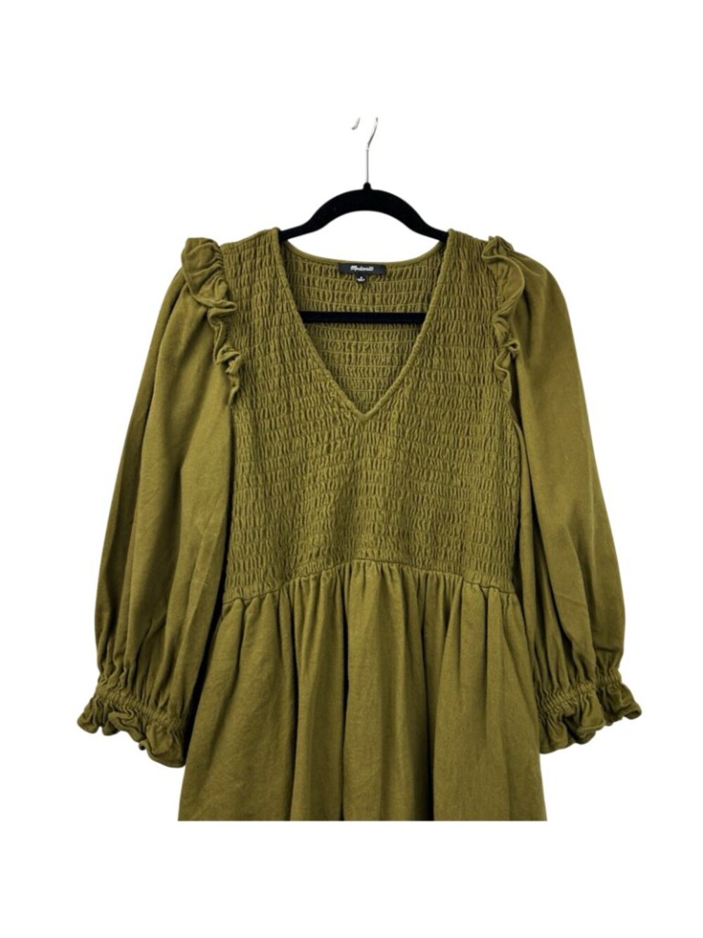 Madewell Flannel Lucie V-Neck Smocked Mini Dress Women’s Size M Green Babydoll - Picture 13 of 16